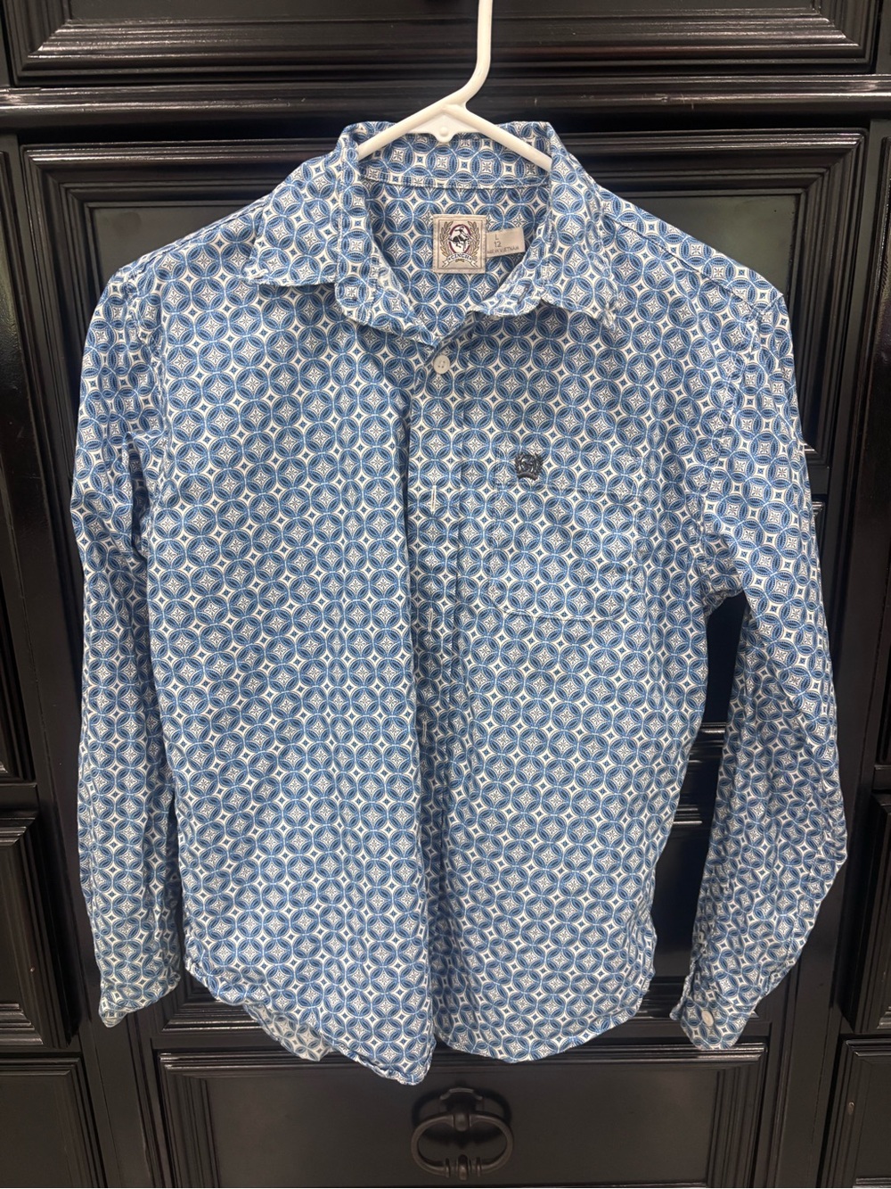 Cinch Boys Blue & White Geometric Button-Down Shirt